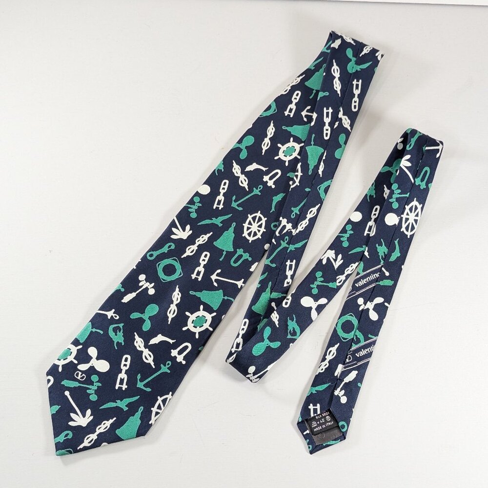 100% silk VALENTINO Garavani Italy Nautical theme graphic neck tie
